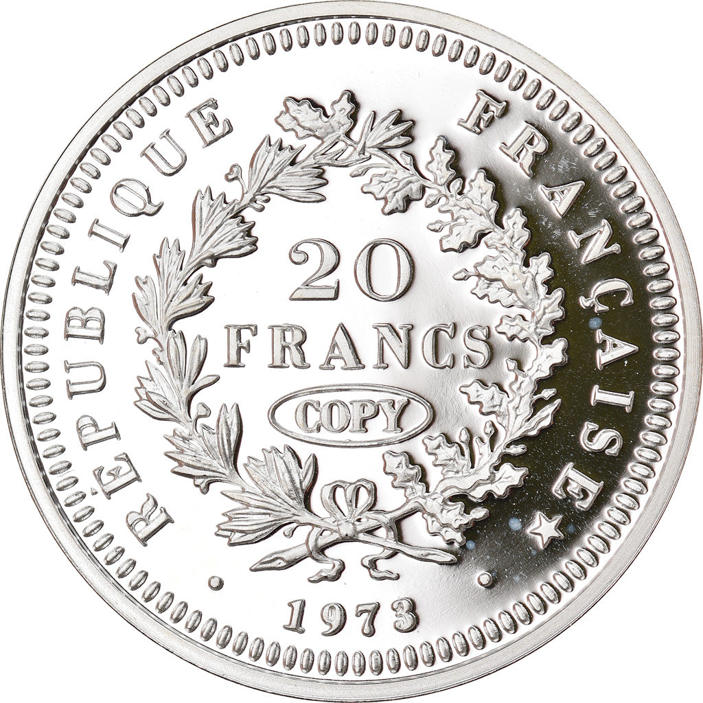 France, Médaille, Reproduction de la 20 Francs Hercule 1973, FDC, Argent