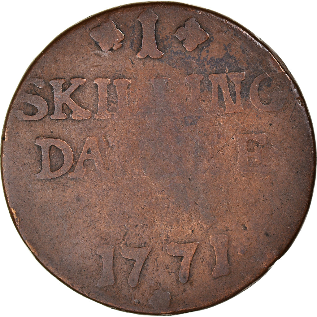 Monnaie, Norvège, Christian VII, Skilling, 1771, Copenhagen, TB, Cuivre