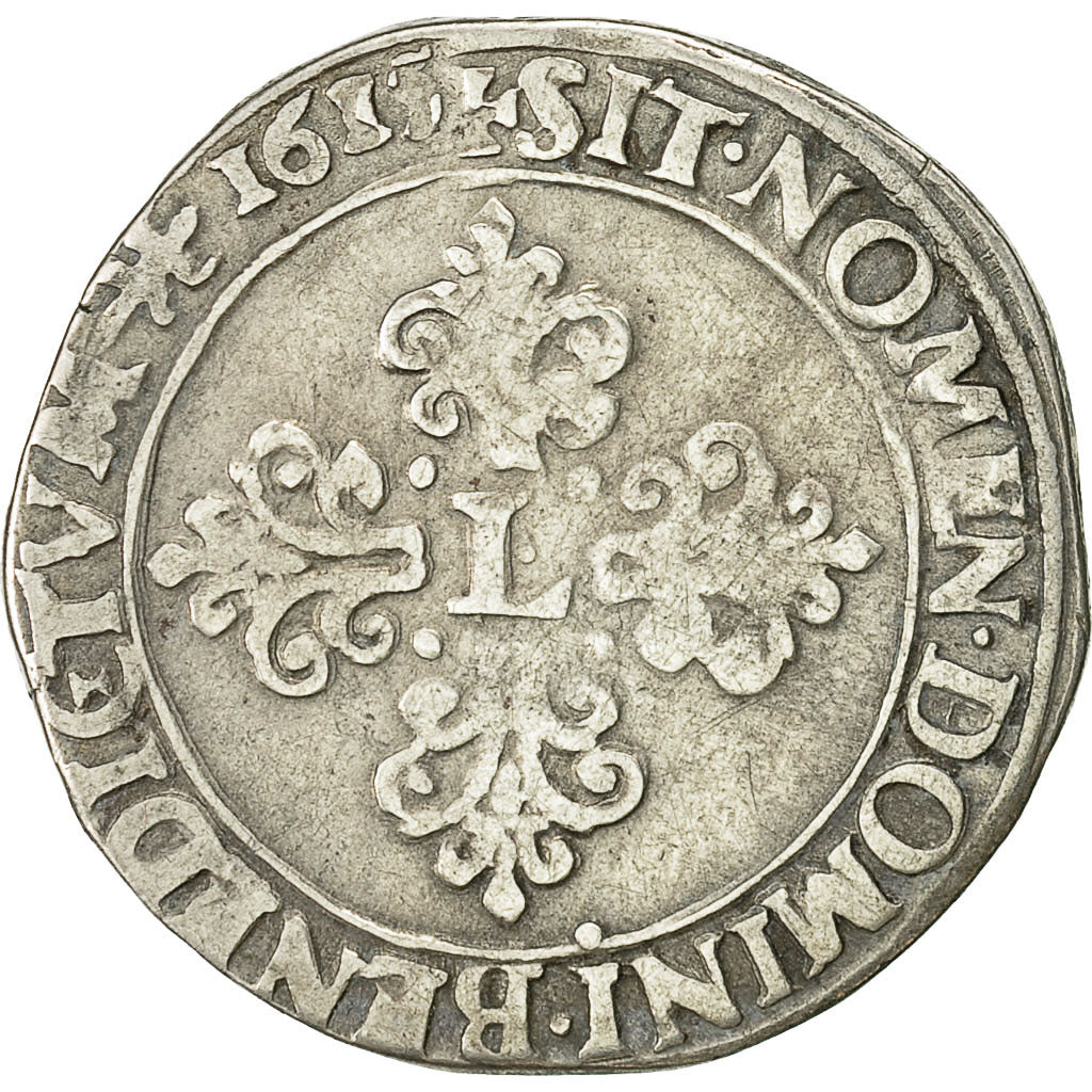 Monnaie, Louis XIII, 1/2 Franc, tête nue au col fraisé, 1615, Troyes, Gad. 39