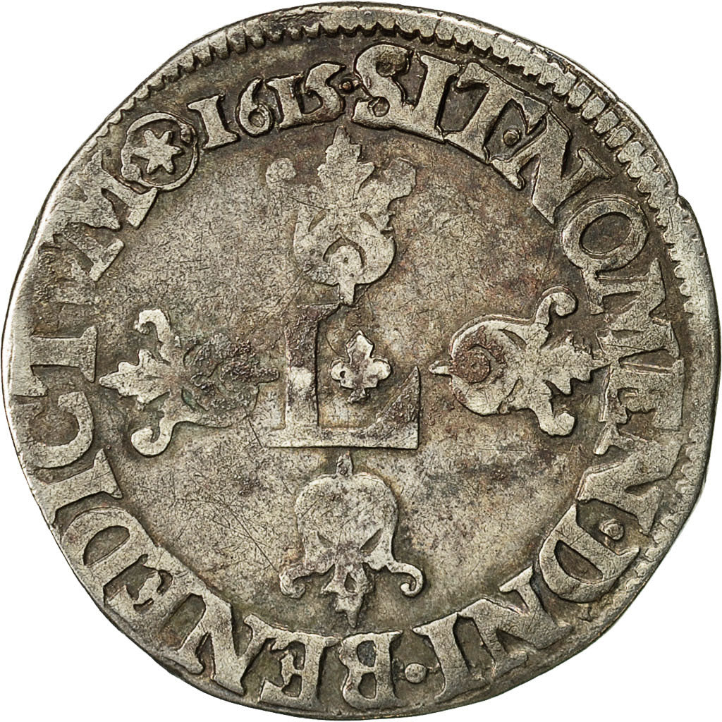 Coin, France, Louis XIII, 1/2 Franc, grosse tête laurée au col fraisé, 1/2