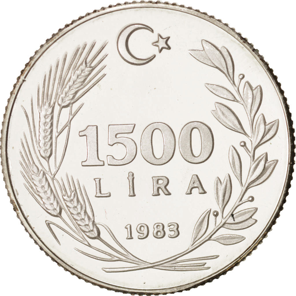 Coin, Turkey, 1500 Lira, 1983, MS(65-70), Silver, KM:958