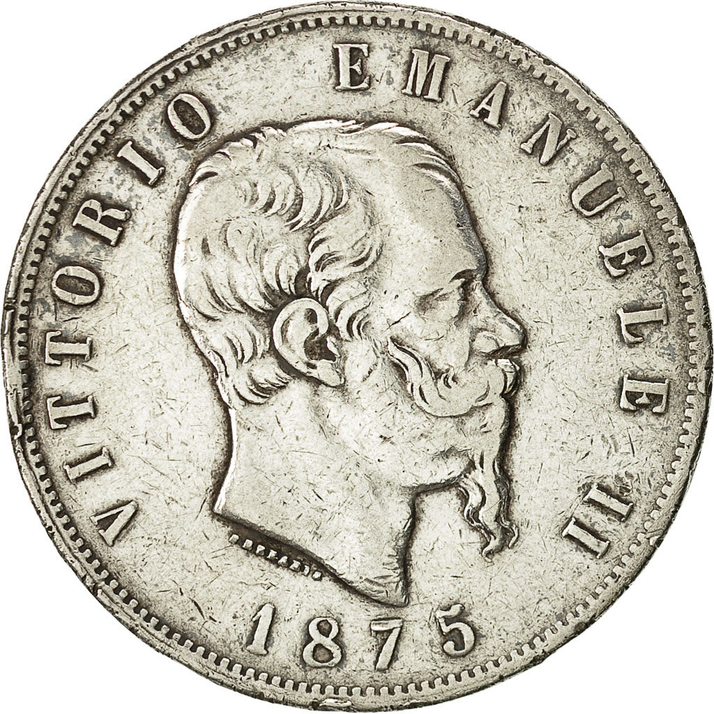 Coin, Italy, Vittorio Emanuele II, 5 Lire, 1875, Milan, VF(30-35), Silver