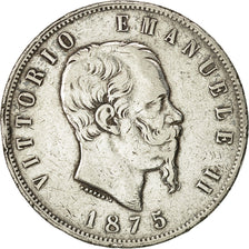 Coin, Italy, Vittorio Emanuele II, 5 Lire, 1875, Milan, VF(30-35), Silver