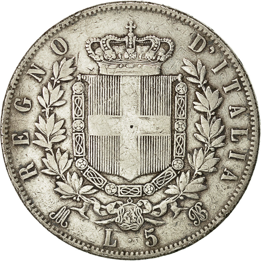Coin, Italy, Vittorio Emanuele II, 5 Lire, 1875, Milan, VF(30-35), Silver
