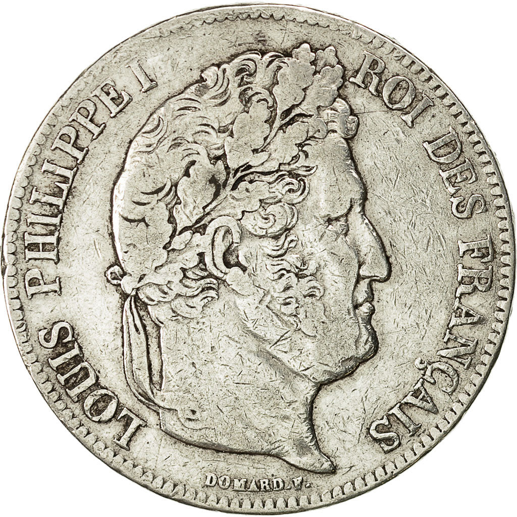 Moneda, Francia, Louis-Philippe, 5 Francs, 1836, Rouen, BC+, Plata, KM:749.2