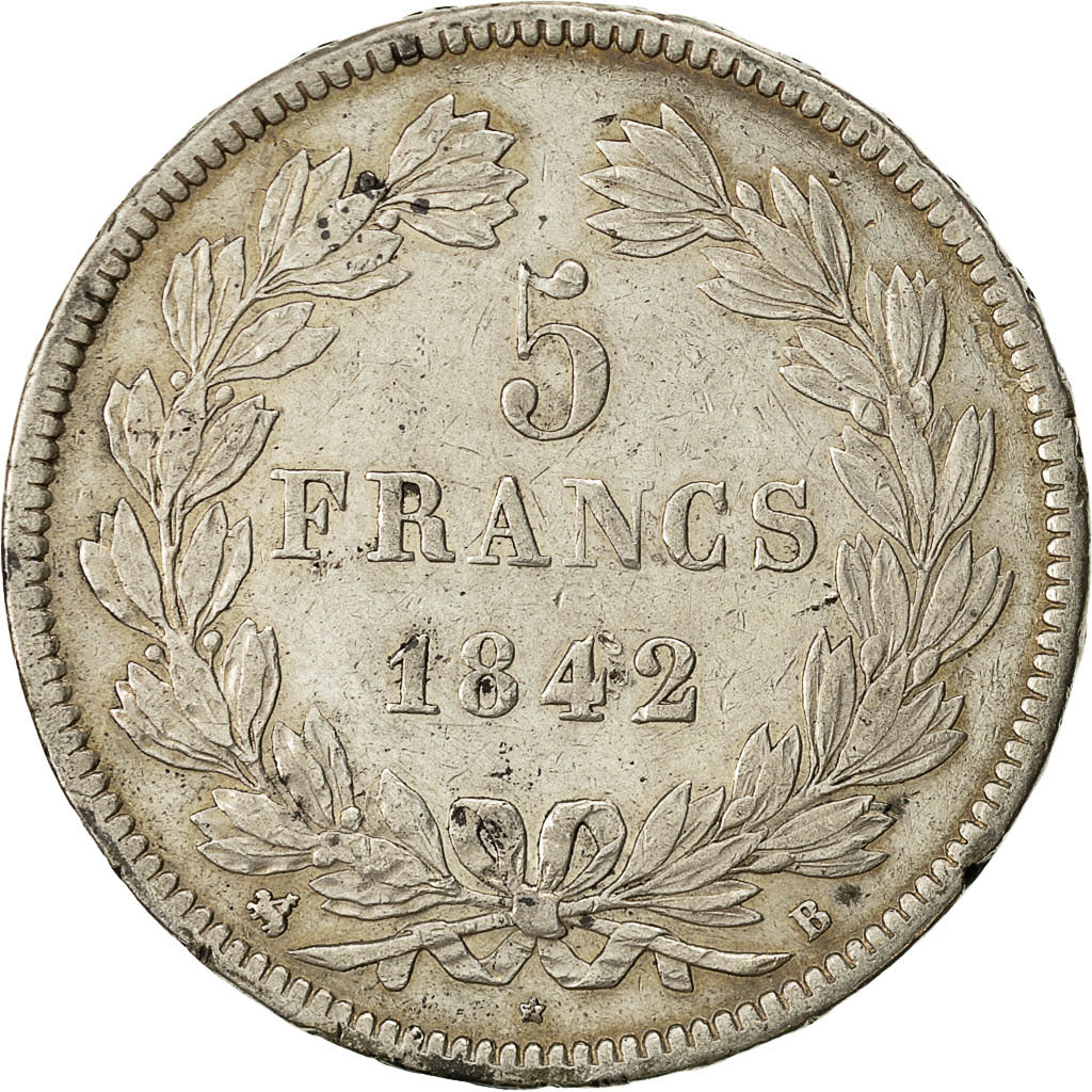 Coin, France, Louis-Philippe, 5 Francs, 1842, Rouen, EF(40-45), Silver