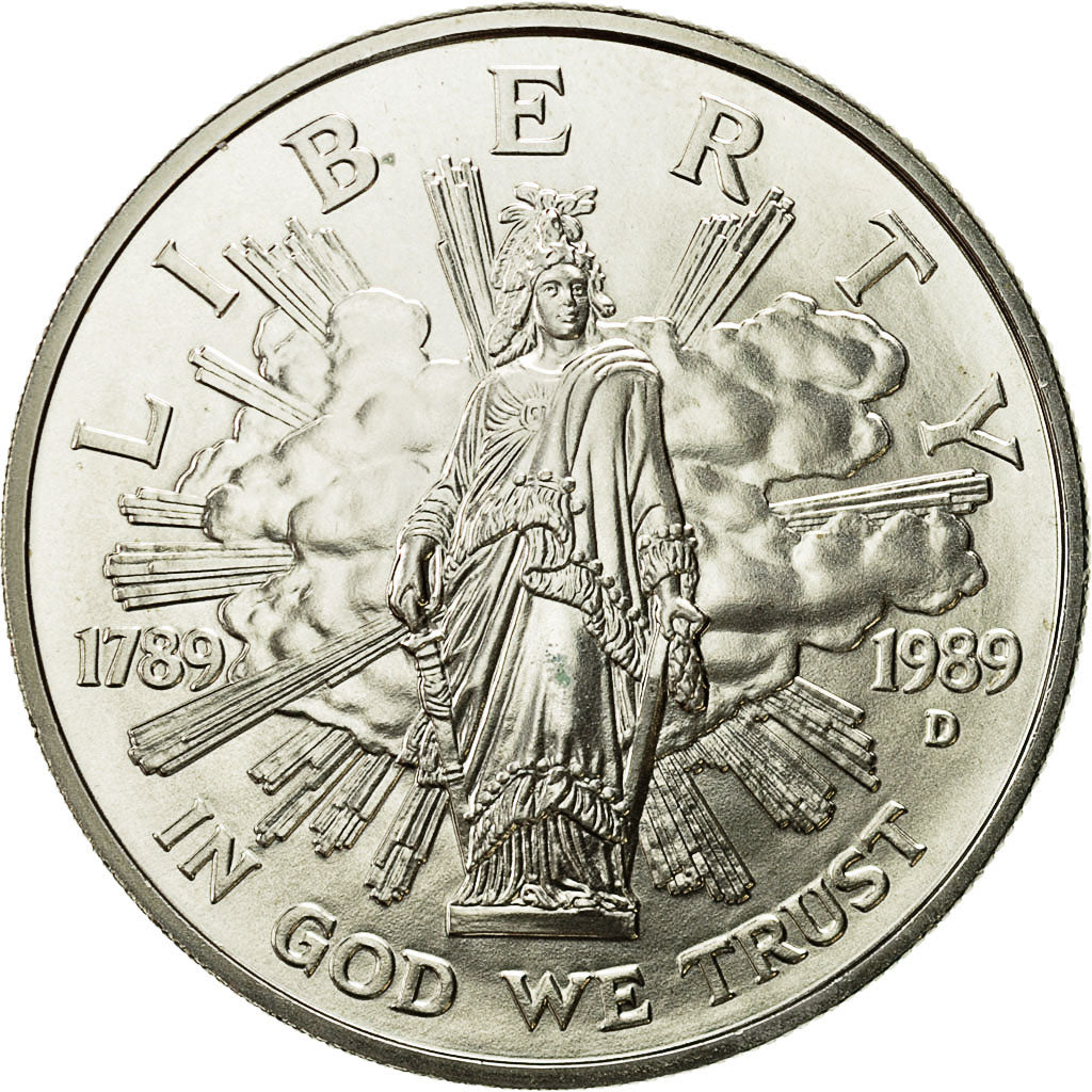 United States, Dollar, Congress Bicentennial, 1989, MS(65-70), Silver, KM:225