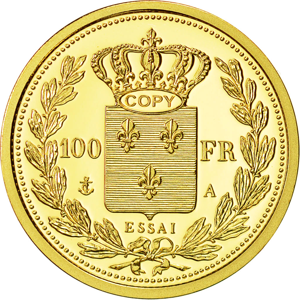 France, Medal, Réplique 100 Francs Charles X, History, FDC, Or