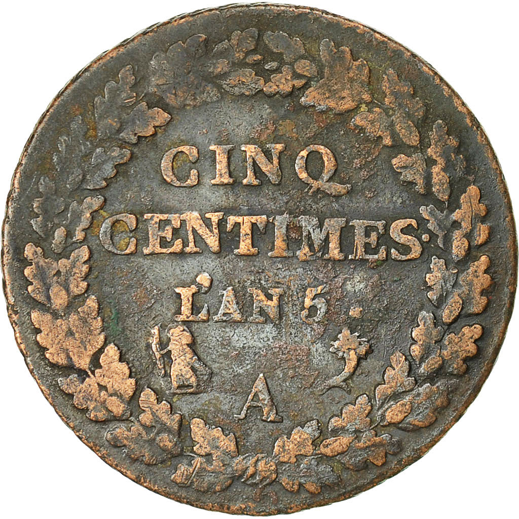 Coin, France, Dupré, 5 Centimes, 1796, Paris, VF(20-25), Bronze, KM:640.1