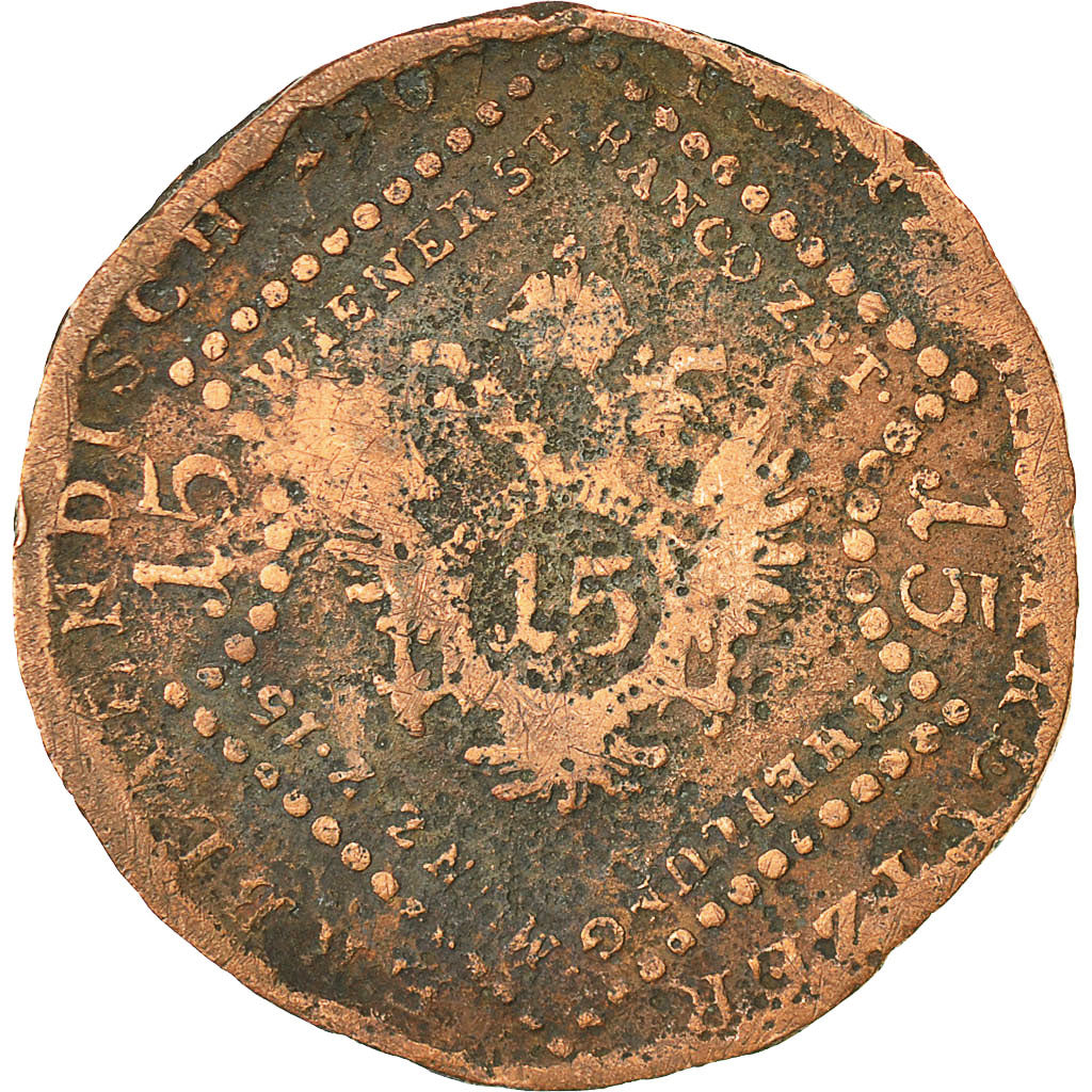 Coin, Austria, Franz II (I), 15 Kreuzer, 1807, Schmollnitz, VG(8-10), Copper