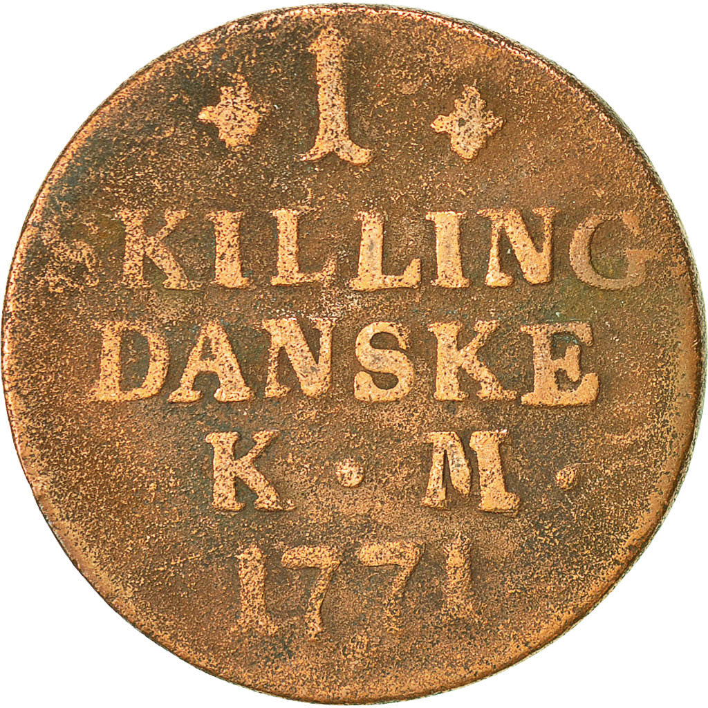 Coin, Denmark, Christian VII, Skilling, 1771, Copenhagen, VF(20-25), Copper