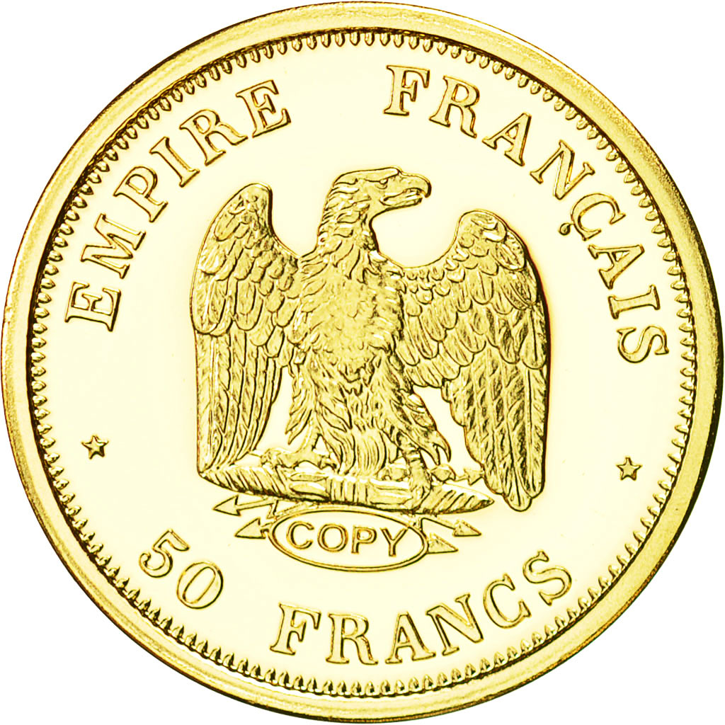 Francia, Medal, Réplique Essai 50 Francs Napoléon III, History, FDC, Oro