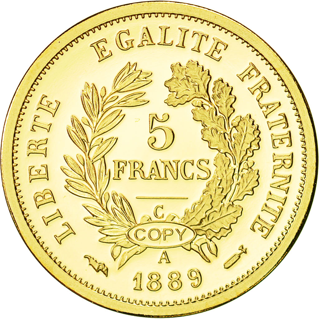 France, Medal, Réplique 5 Francs Cérès, History, MS(65-70), Gold