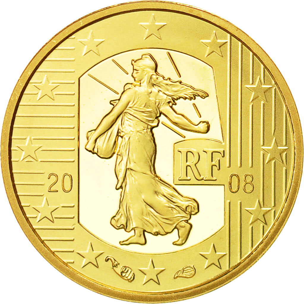 France, 5 Euro, 2008, MS(65-70), Gold, KM 1538