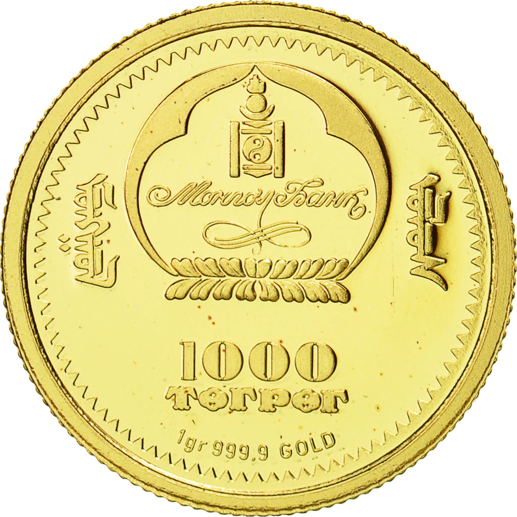 Moneta, Mongolia, 1000 Togrog, 2008, FDC, Oro