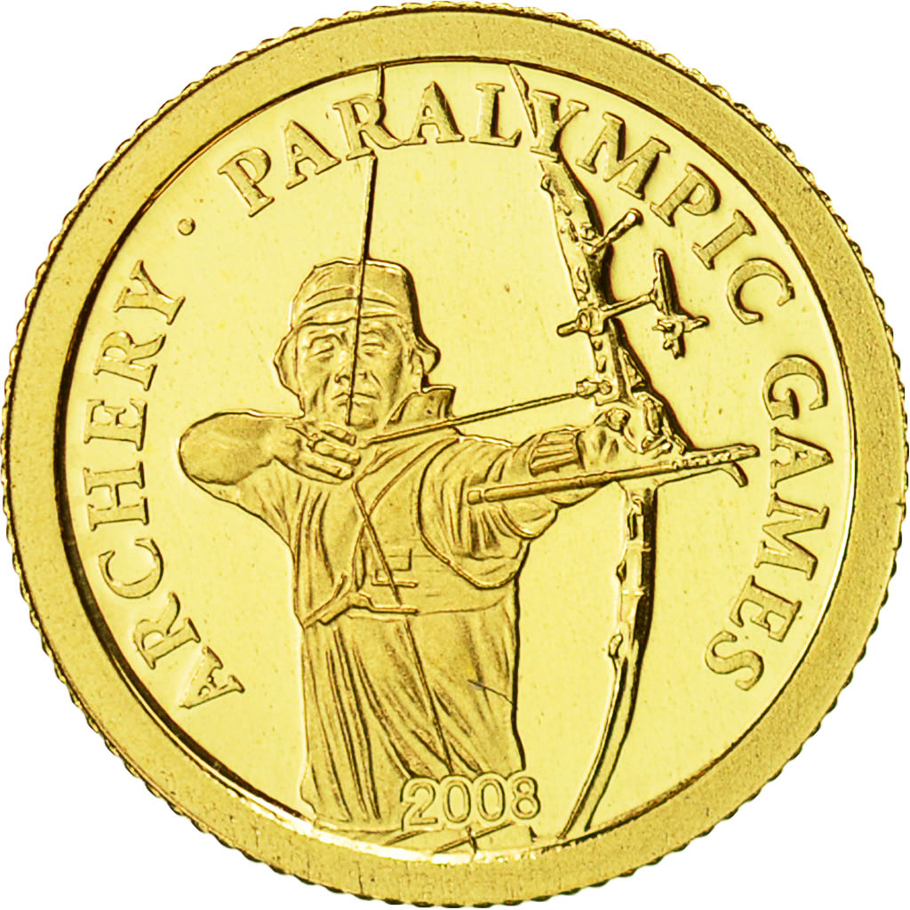 Mongolia, 500 Tugrik, Olympic Sports Archery, 2008, MS(65-70), Gold, KM 279