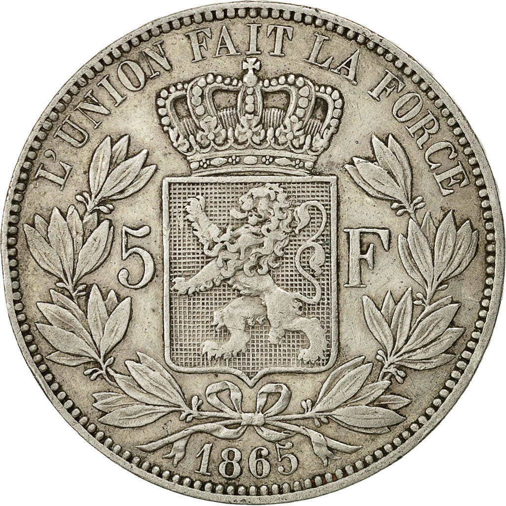 Coin, Belgium, Leopold I, 5 Francs, 5 Frank, 1865, EF(40-45), Silver, KM:17