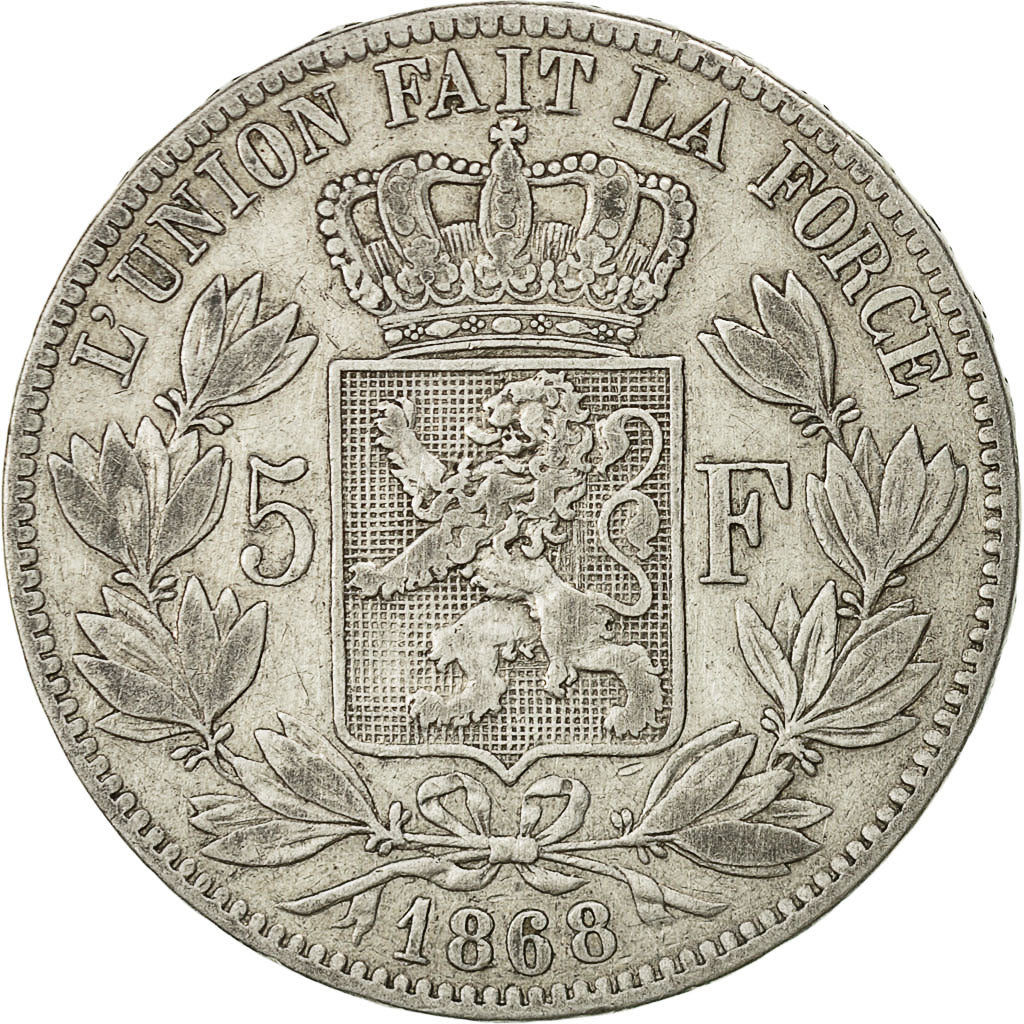 Coin, Belgium, Leopold II, 5 Francs, 5 Frank, 1868, VF(30-35), Silver, KM:24