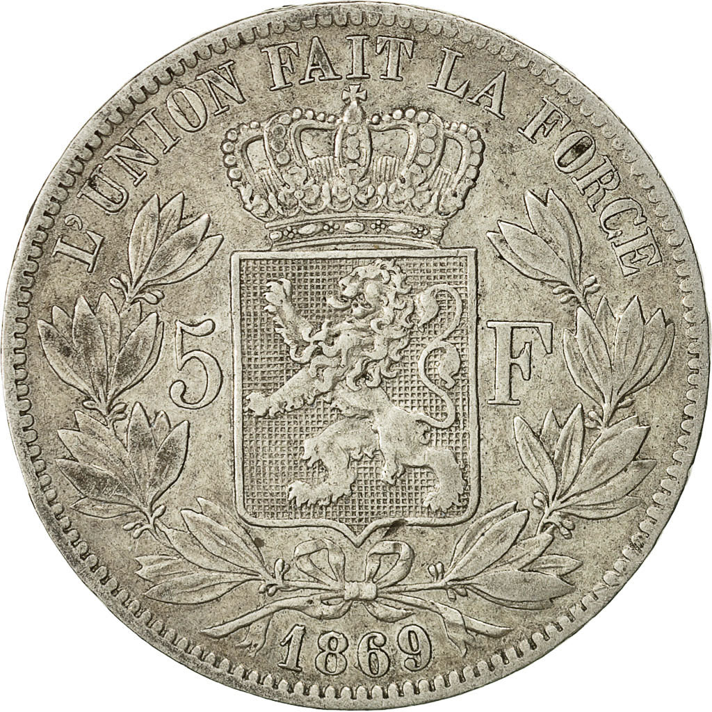 Coin, Belgium, Leopold II, 5 Francs, 5 Frank, 1869, EF(40-45), Silver, KM:24