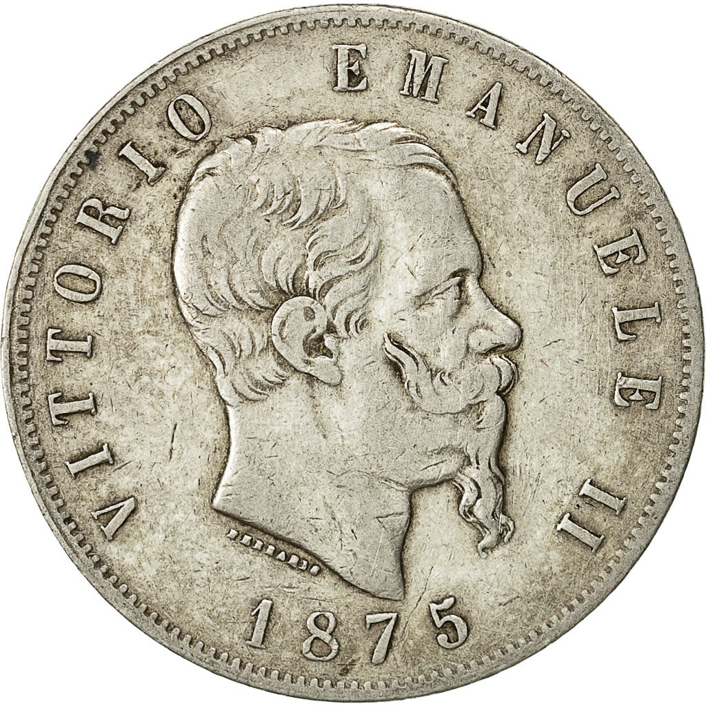 Coin, Italy, Vittorio Emanuele II, 5 Lire, 1875, Milan, VF(30-35), Silver