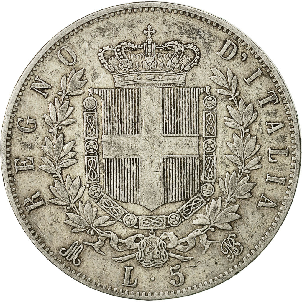 Coin, Italy, Vittorio Emanuele II, 5 Lire, 1875, Milan, VF(30-35), Silver