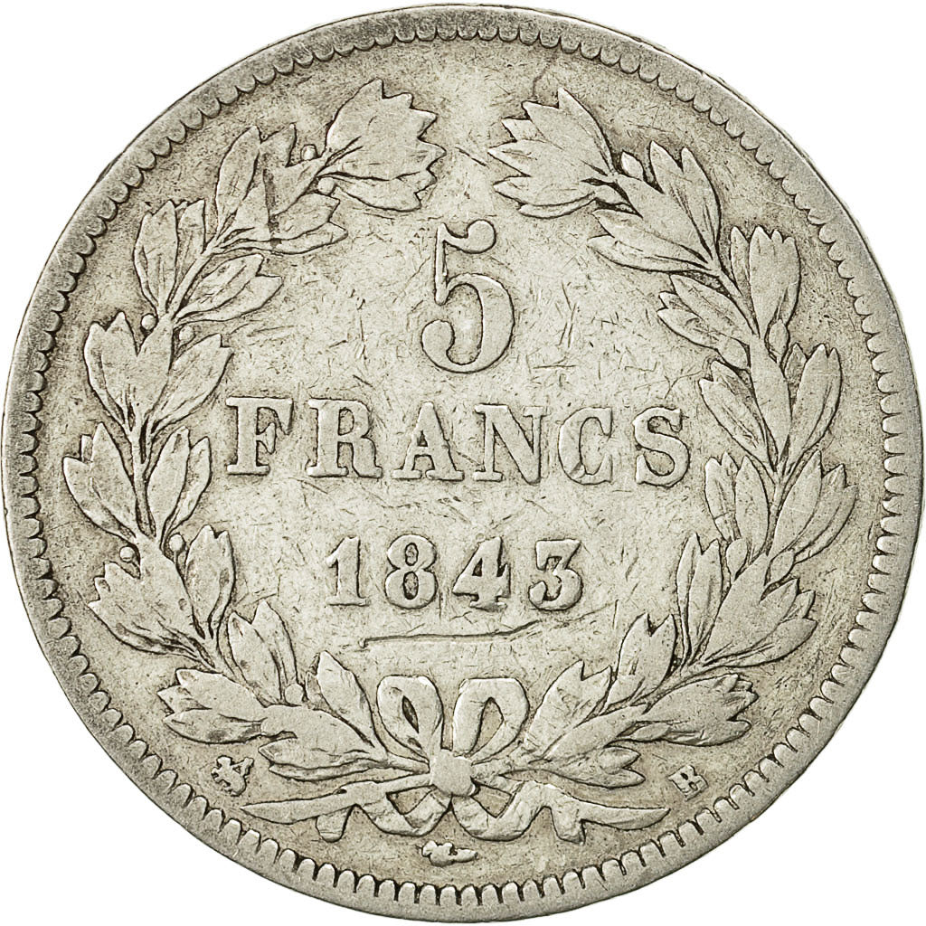 France, Louis-Philippe, 5 Francs, 1843, Rouen, VF(20-25), Silver, KM:749.2