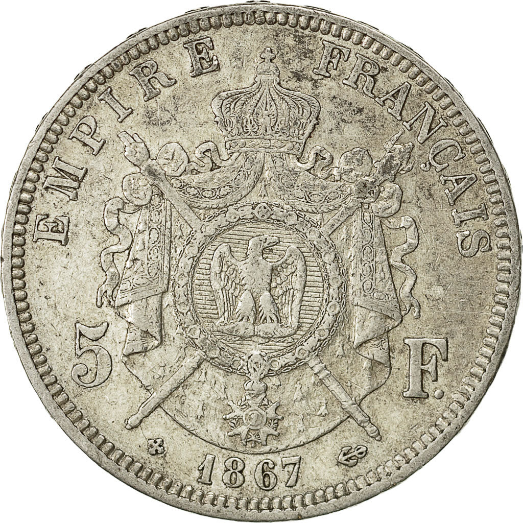 Coin, France, Napoléon III, 5 Francs, 1867, Strasbourg, EF(40-45), Silver