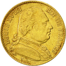 Munten, Frankrijk, Louis XVIII, Louis XVIII, 20 Francs, 1814, Paris, ZF, Goud