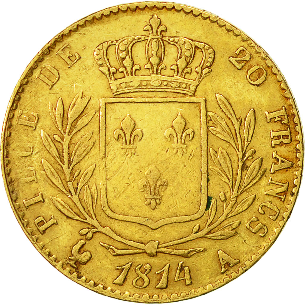Munten, Frankrijk, Louis XVIII, Louis XVIII, 20 Francs, 1814, Paris, ZF, Goud