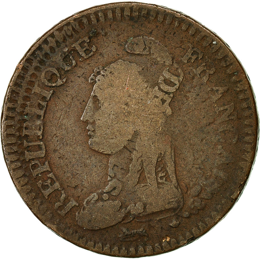 Directoire, One Decime overstruck on a 2 Decimes, VF(20-25), Bronze, Gadoury 185