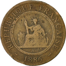 FRENCH INDO-CHINA, Cent, 1886, Paris, F(12-15), Bronze, KM 1