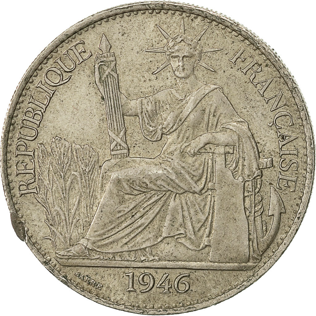 FRENCH INDO-CHINA, 50 Cents, 1946, Paris, AU(50-53), Copper-nickel, KM 31