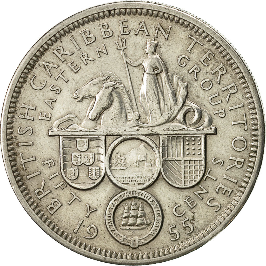 Moneda, Estados del Caribe Oriental , Elizabeth II, 50 Cents, 1955, EBC, Cobre -