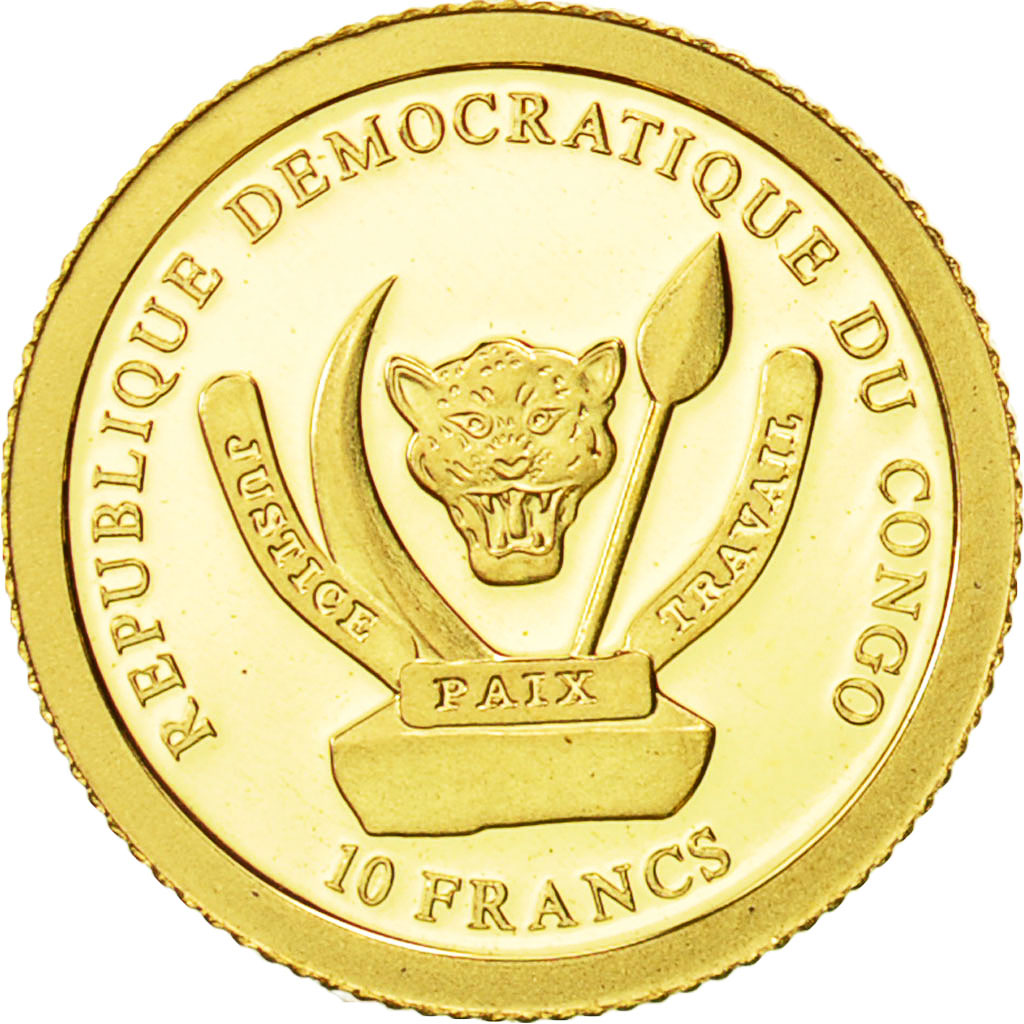 CONGO, DEMOCRATIC REPUBLIC, 10 Francs, Gizeh Sphinx, 2009, MS(65-70), Gold