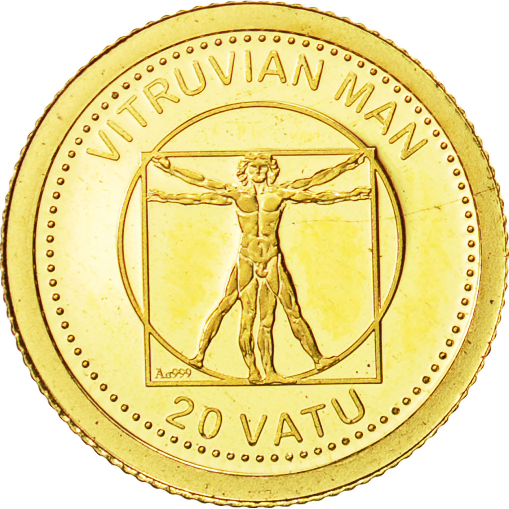Vanuatu, 20 Vatu, Vitruvian Man, 2013, MS(65-70), Gold