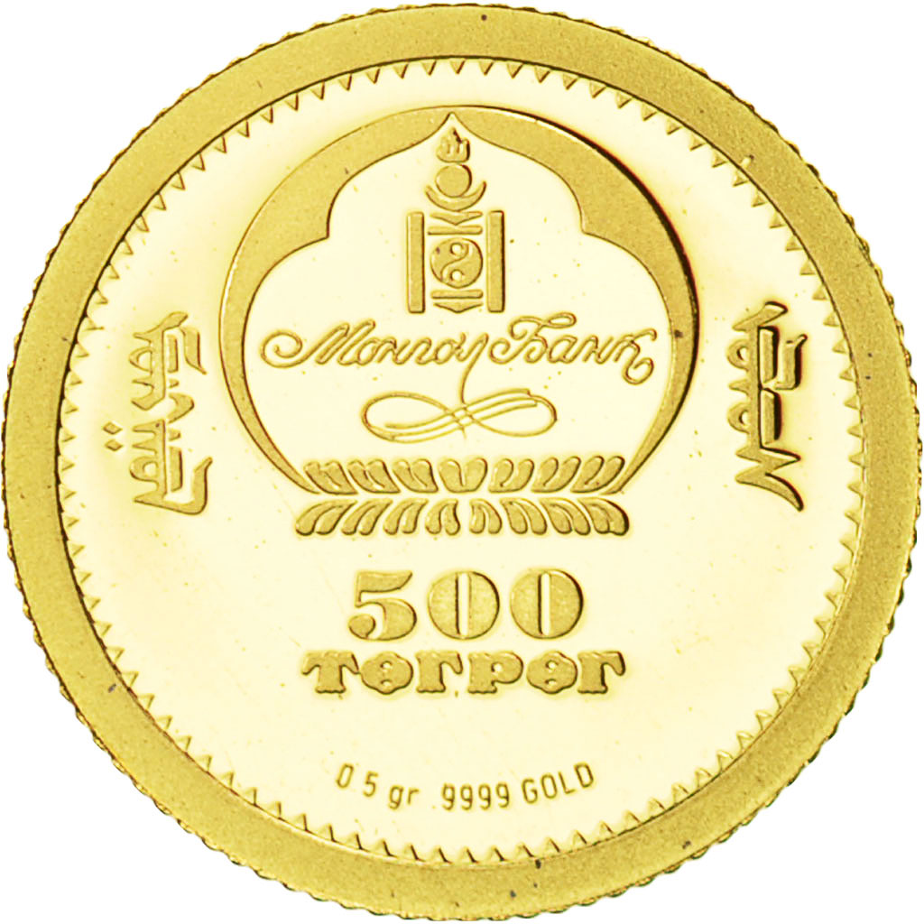 Coin, Mongolia, 500 Tugrik, 2007, MS(65-70), Gold