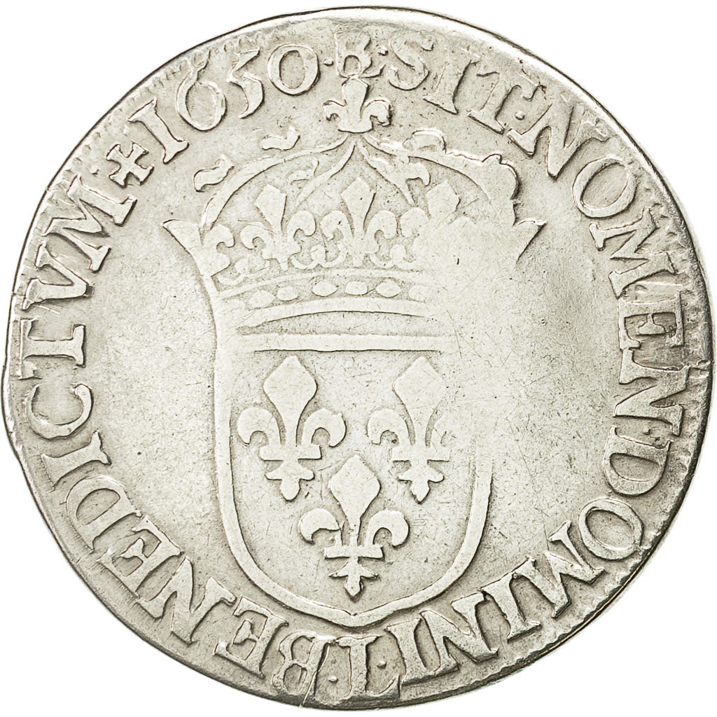 France, Louis XIV, 1/2 Écu à la mèche longue, 1650, Bayonne, Gadoury 169