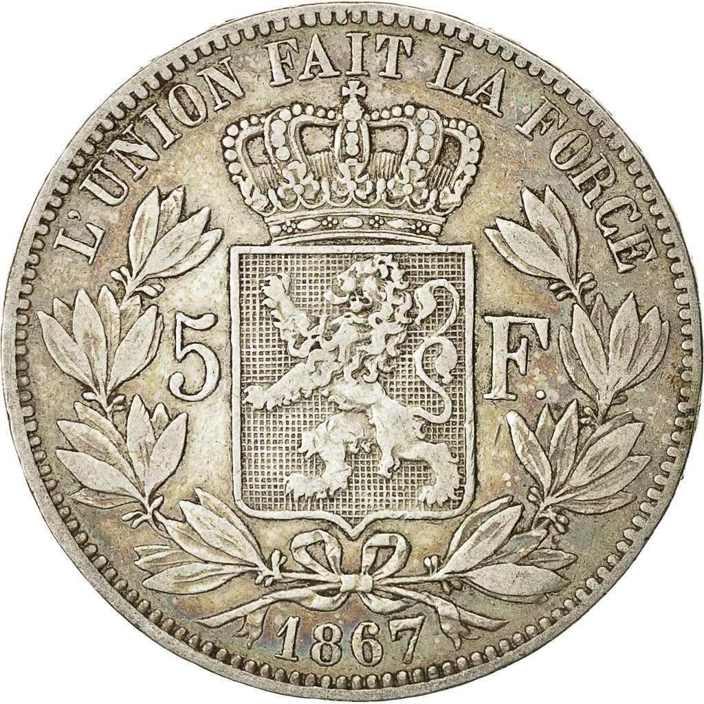 Coin, Belgium, Leopold II, 5 Francs, 5 Frank, 1867, EF(40-45), Silver, KM:24