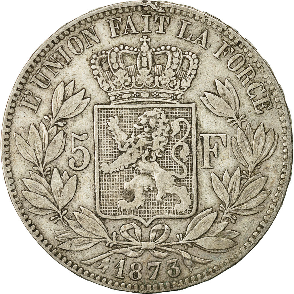 Moneta, Belgio, Leopold II, 5 Francs, 5 Frank, 1873, BB, Argento, KM:24