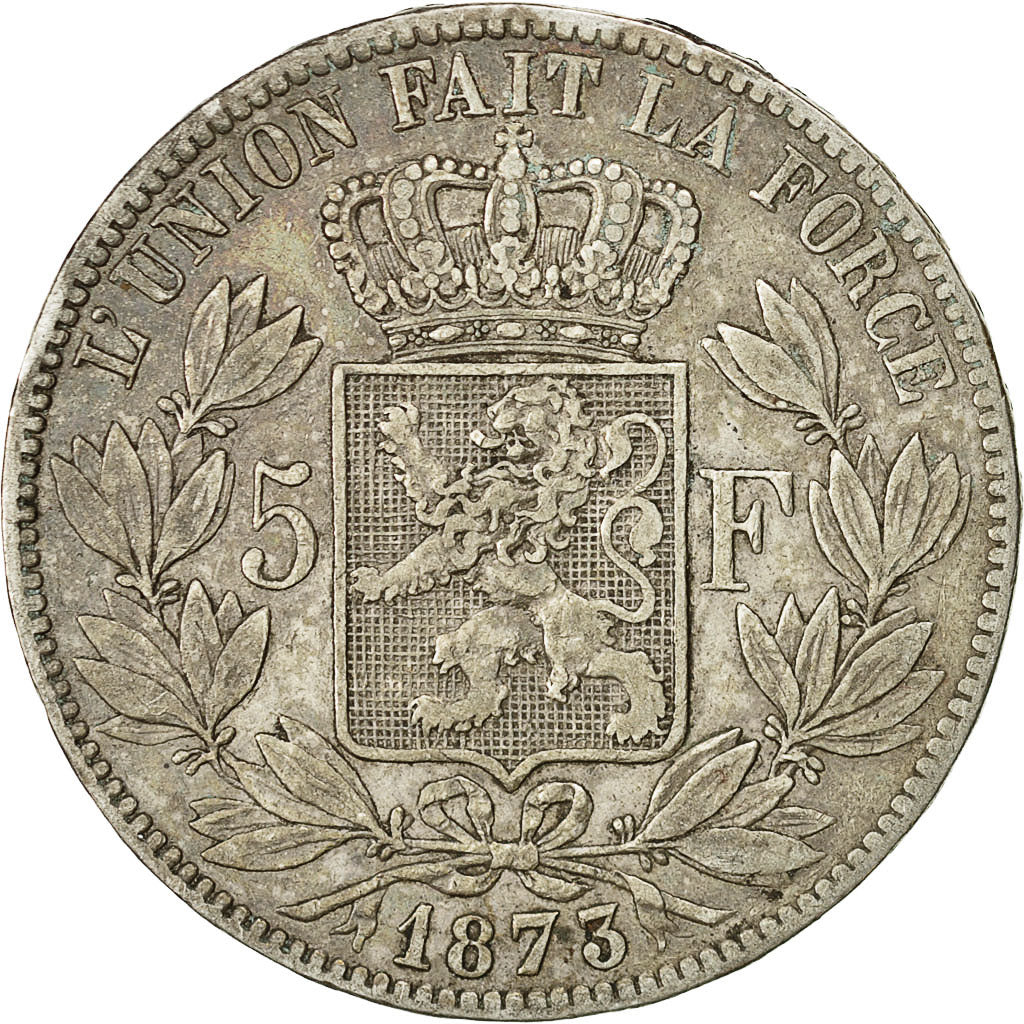 Moneta, Belgio, Leopold II, 5 Francs, 5 Frank, 1873, BB, Argento, KM:24