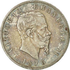 Coin, Italy, Vittorio Emanuele II, 5 Lire, 1875, Milan, AU(50-53), Silver
