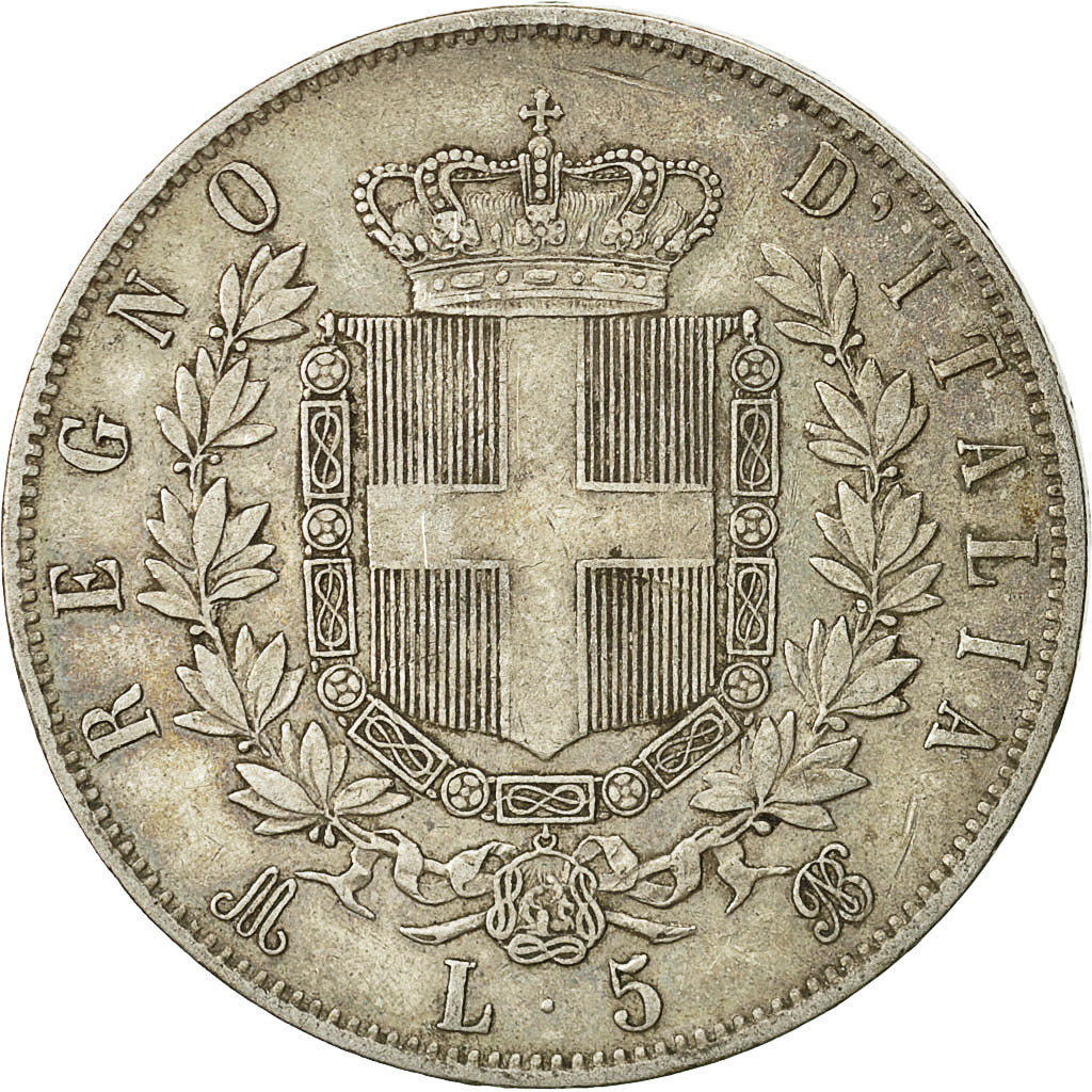 Coin, Italy, Vittorio Emanuele II, 5 Lire, 1875, Milan, AU(50-53), Silver