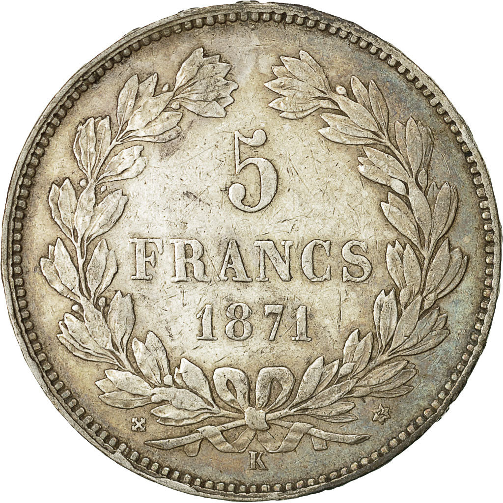 Coin, France, Cérès, 5 Francs, 1871, Bordeaux, EF(40-45), Silver, KM:818.2