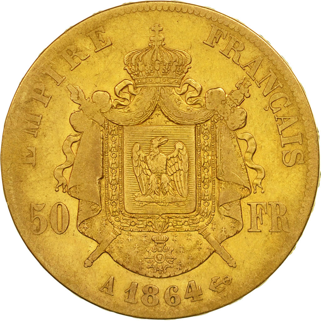 Coin, France, Napoleon III, 50 Francs, 1864, Paris, VF(20-25), Gold, KM 804.1