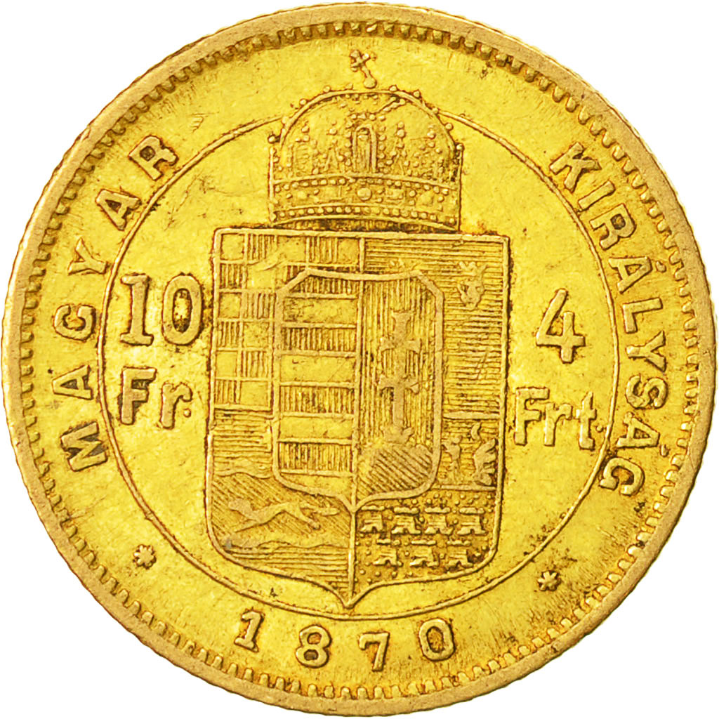 Hungría, Franz Joseph I, 4 Forint 10 Francs, 1870, Kormoczbanya, EBC, Oro