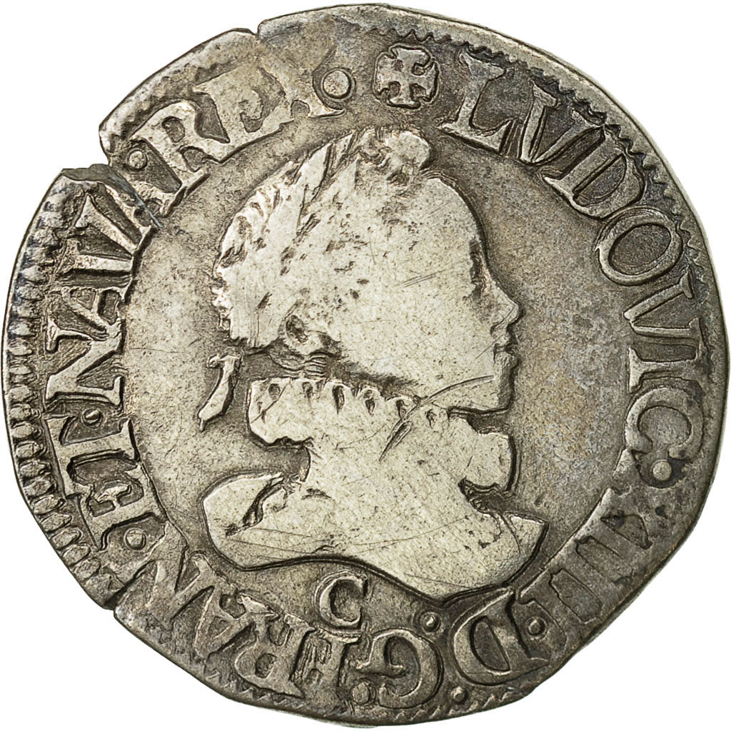 Monnaie, France, Louis XIII, 1/2 Franc, grosse tête laurée au col fraisé, 1/2