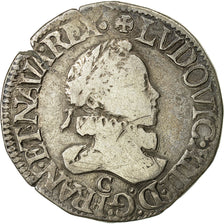 Monnaie, France, Louis XIII, 1/2 Franc, grosse tête laurée au col fraisé, 1/2