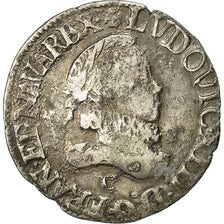Monnaie, France, Louis XIII, 1/2 Franc, grosse tête laurée au col fraisé, 1/2