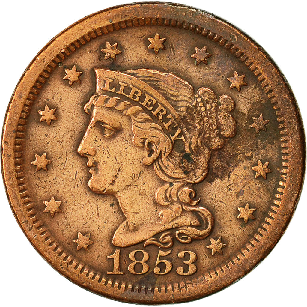 Coin, United States, Braided Hair Cent, Cent, 1853, U.S. Mint, Philadelphia
