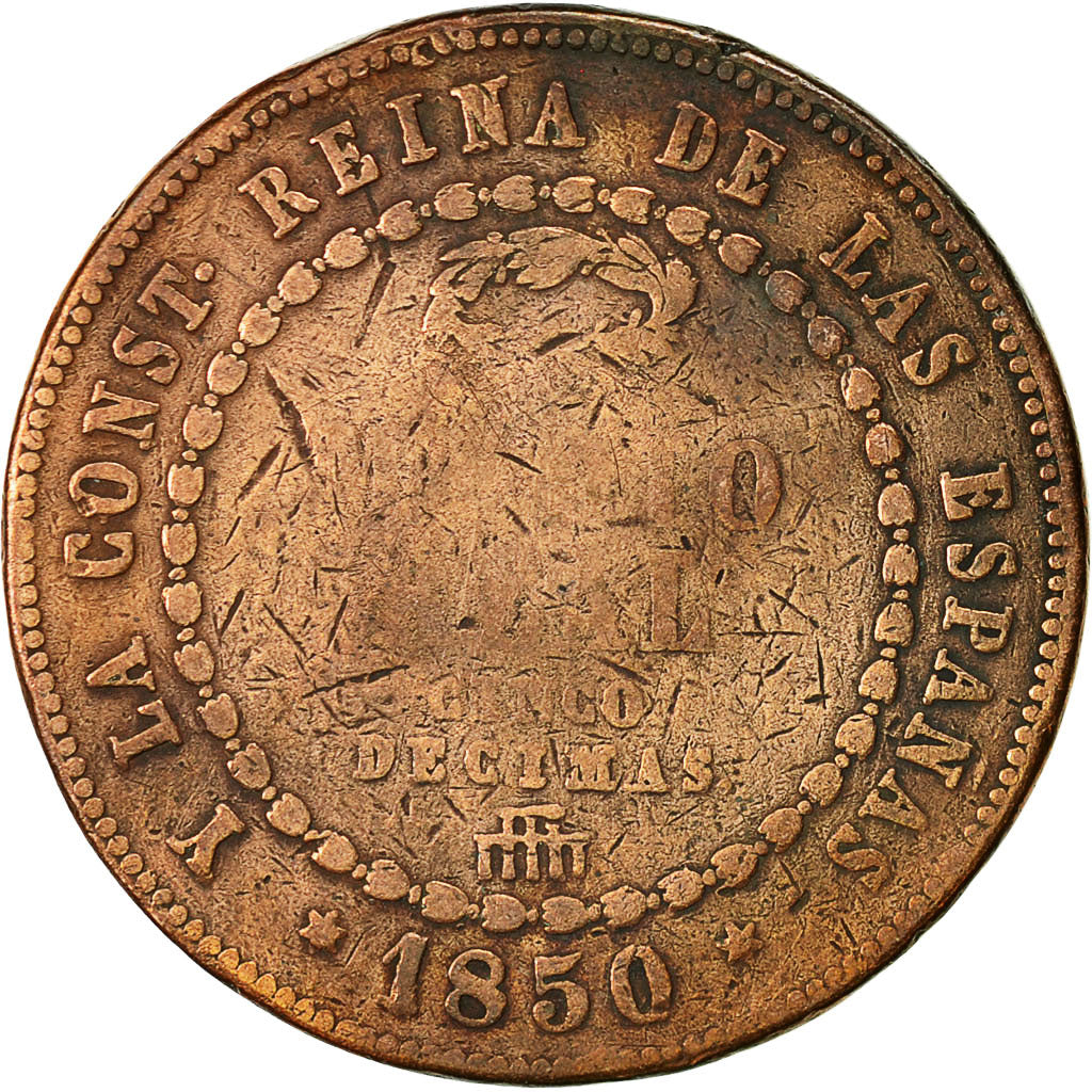 Moneta, Spagna, Isabel II, 1/2 Réal, 1850, Segovia, MB, Rame, KM:591.3